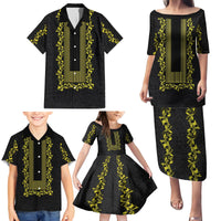 Philippines Polynesian Floral Pattern Family Matching Puletasi and Hawaiian Shirt With Barong Tagalog Black Style