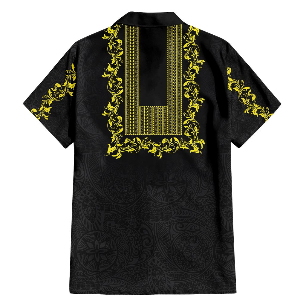Philippines Polynesian Floral Pattern Family Matching Tank Maxi Dress and Hawaiian Shirt With Barong Tagalog Black Style