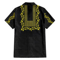 Philippines Polynesian Floral Pattern Family Matching Tank Maxi Dress and Hawaiian Shirt With Barong Tagalog Black Style