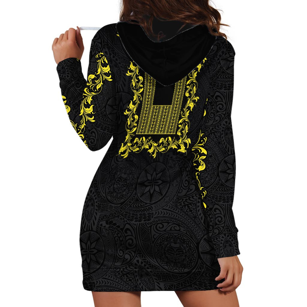 Philippines Polynesian Floral Pattern Hoodie Dress With Barong Tagalog Black Style