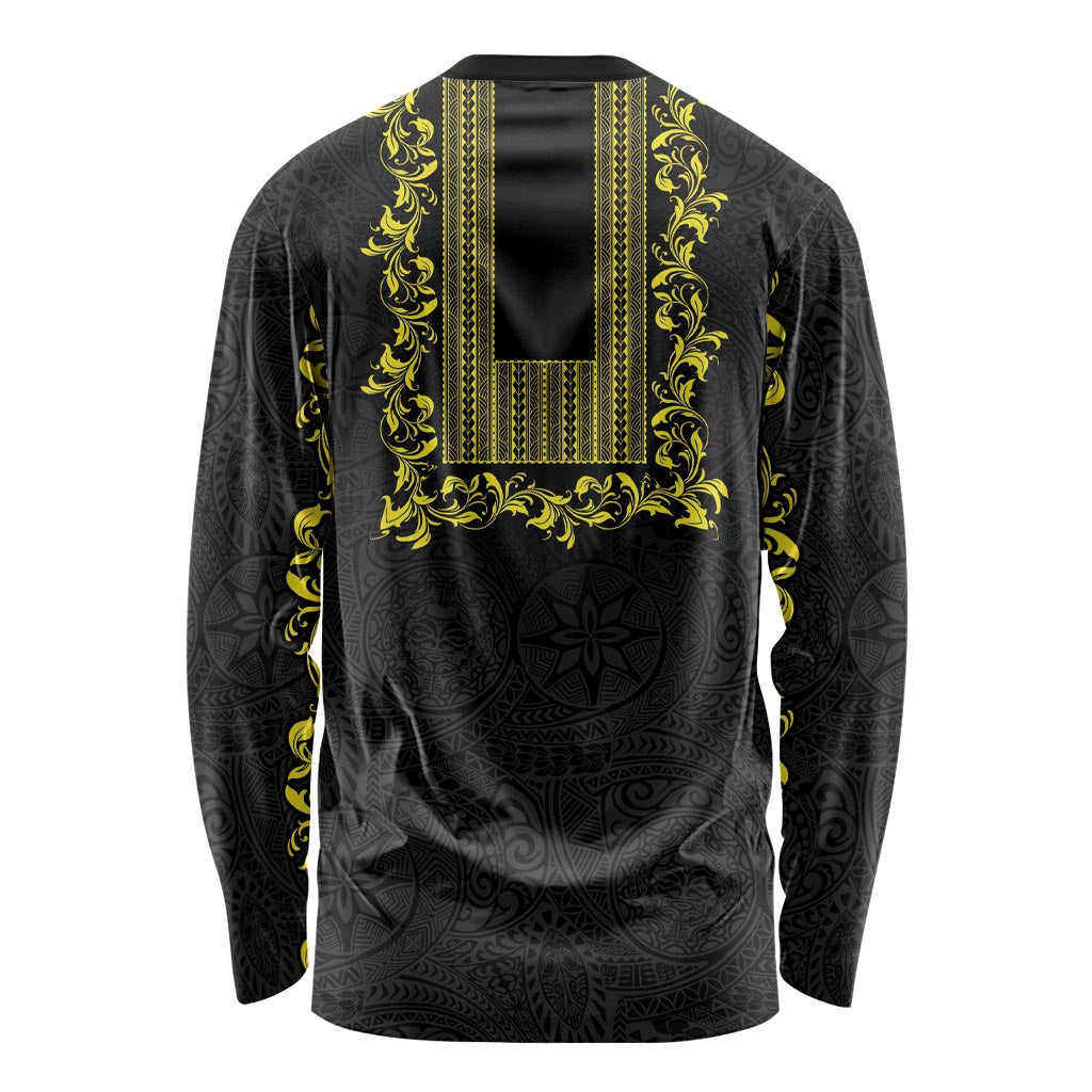 Philippines Polynesian Floral Pattern Long Sleeve Shirt With Barong Tagalog Black Style