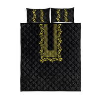 Philippines Polynesian Floral Pattern Quilt Bed Set With Barong Tagalog Black Style