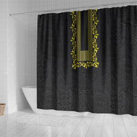 Philippines Polynesian Floral Pattern Shower Curtain With Barong Tagalog Black Style