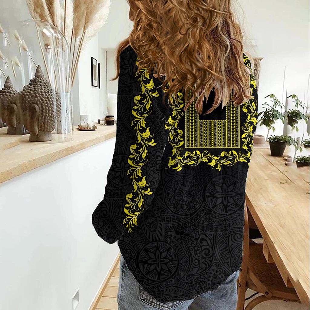 Philippines Polynesian Floral Pattern Women Casual Shirt With Barong Tagalog Black Style