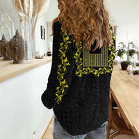Philippines Polynesian Floral Pattern Women Casual Shirt With Barong Tagalog Black Style