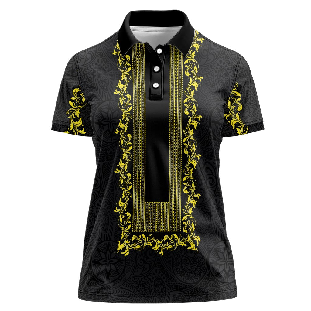 Philippines Polynesian Floral Pattern Women Polo Shirt With Barong Tagalog Black Style