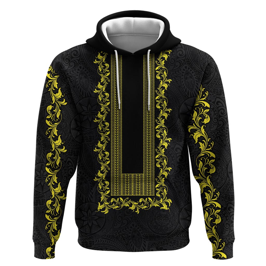 Philippines Polynesian Floral Pattern Zip Hoodie With Barong Tagalog Black Style