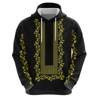 Philippines Polynesian Floral Pattern Zip Hoodie With Barong Tagalog Black Style