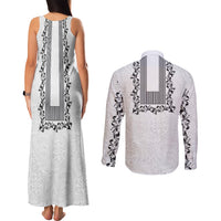 Philippines Polynesian Floral Pattern Couples Matching Tank Maxi Dress and Long Sleeve Button Shirt With Barong Tagalog White Style