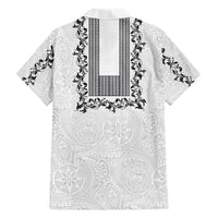 Philippines Polynesian Floral Pattern Family Matching Long Sleeve Bodycon Dress and Hawaiian Shirt With Barong Tagalog White Style