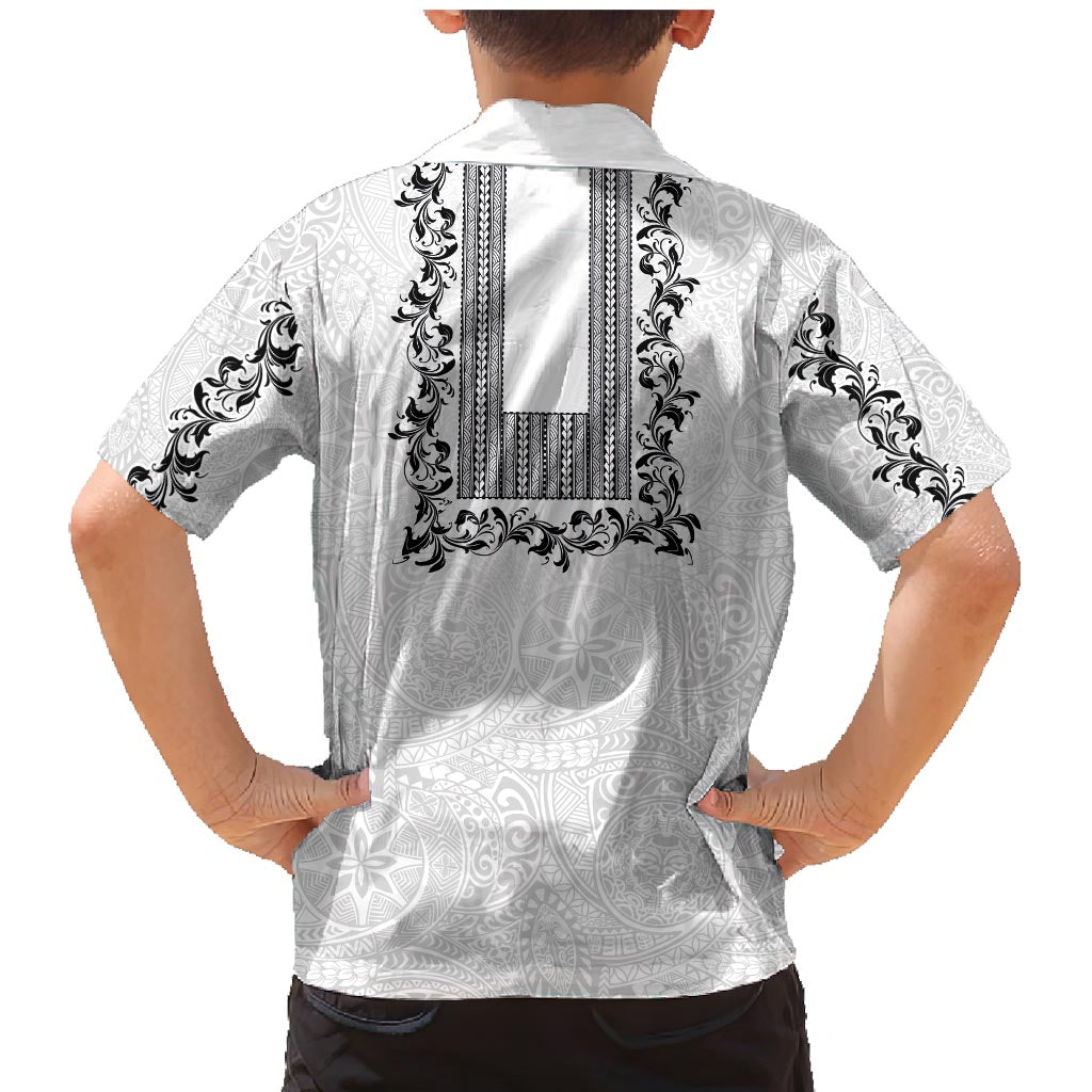 Philippines Polynesian Floral Pattern Family Matching Mermaid Dress and Hawaiian Shirt With Barong Tagalog White Style