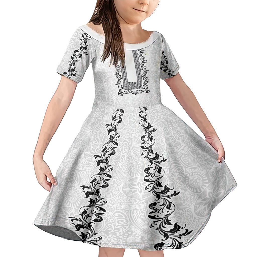 Philippines Polynesian Floral Pattern Family Matching Mermaid Dress and Hawaiian Shirt With Barong Tagalog White Style