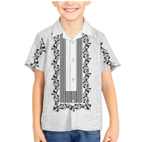 Philippines Polynesian Floral Pattern Family Matching Mermaid Dress and Hawaiian Shirt With Barong Tagalog White Style