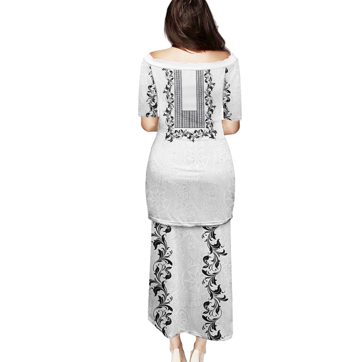 Philippines Polynesian Floral Pattern Family Matching Puletasi and Hawaiian Shirt With Barong Tagalog White Style