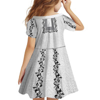 Philippines Polynesian Floral Pattern Family Matching Short Sleeve Bodycon Dress and Hawaiian Shirt With Barong Tagalog White Style