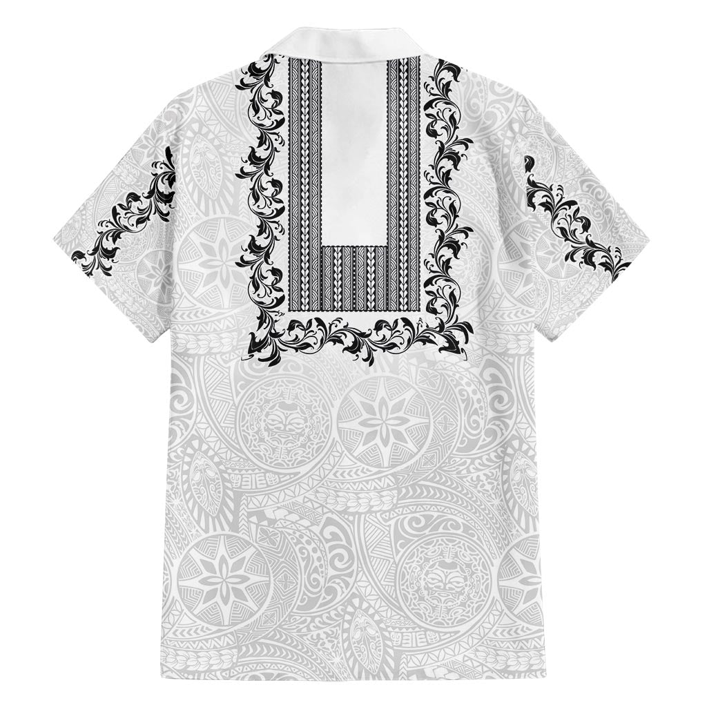 Philippines Polynesian Floral Pattern Family Matching Tank Maxi Dress and Hawaiian Shirt With Barong Tagalog White Style
