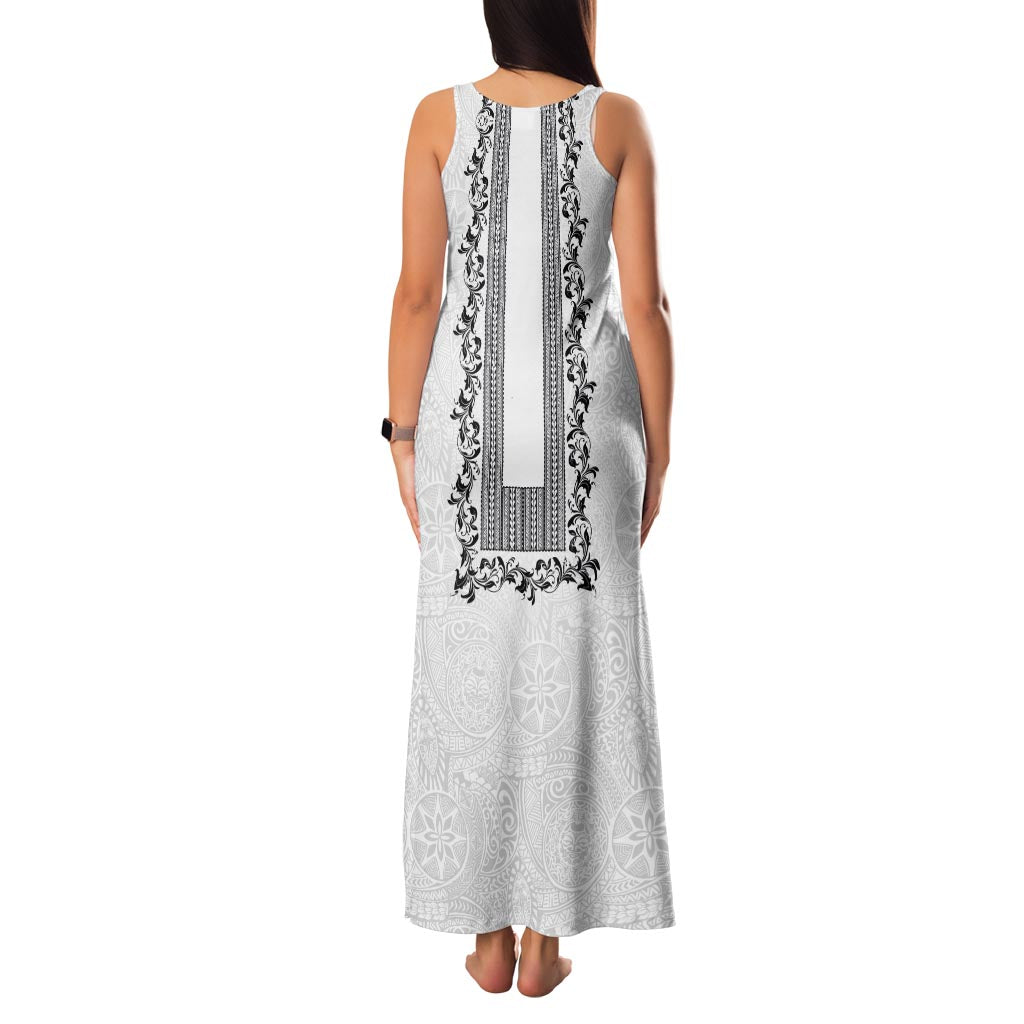 Philippines Polynesian Floral Pattern Family Matching Tank Maxi Dress and Hawaiian Shirt With Barong Tagalog White Style