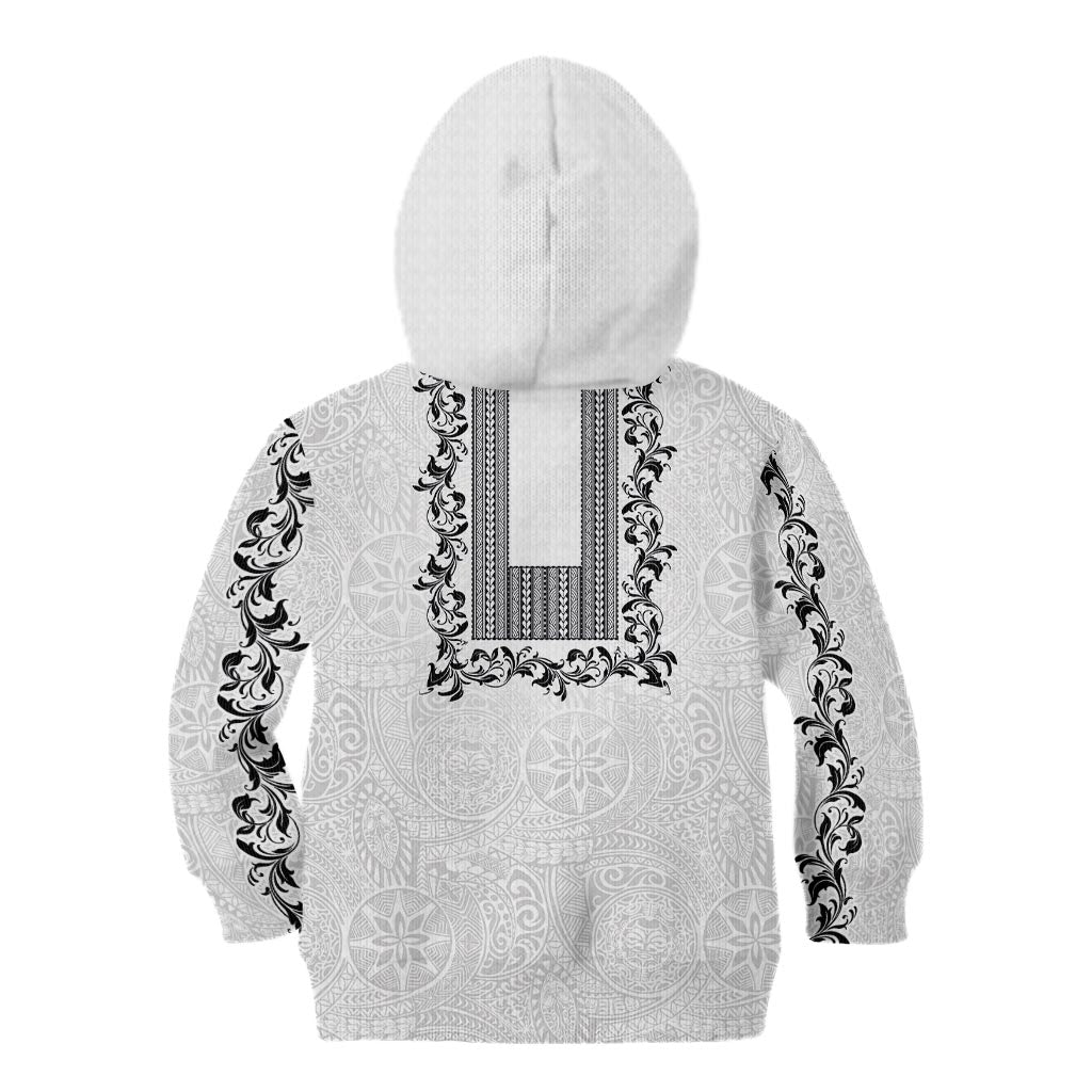 Philippines Polynesian Floral Pattern Kid Hoodie With Barong Tagalog White Style
