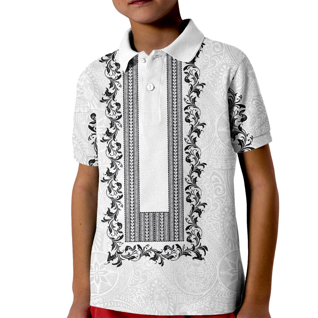 Philippines Polynesian Floral Pattern Kid Polo Shirt With Barong Tagalog White Style