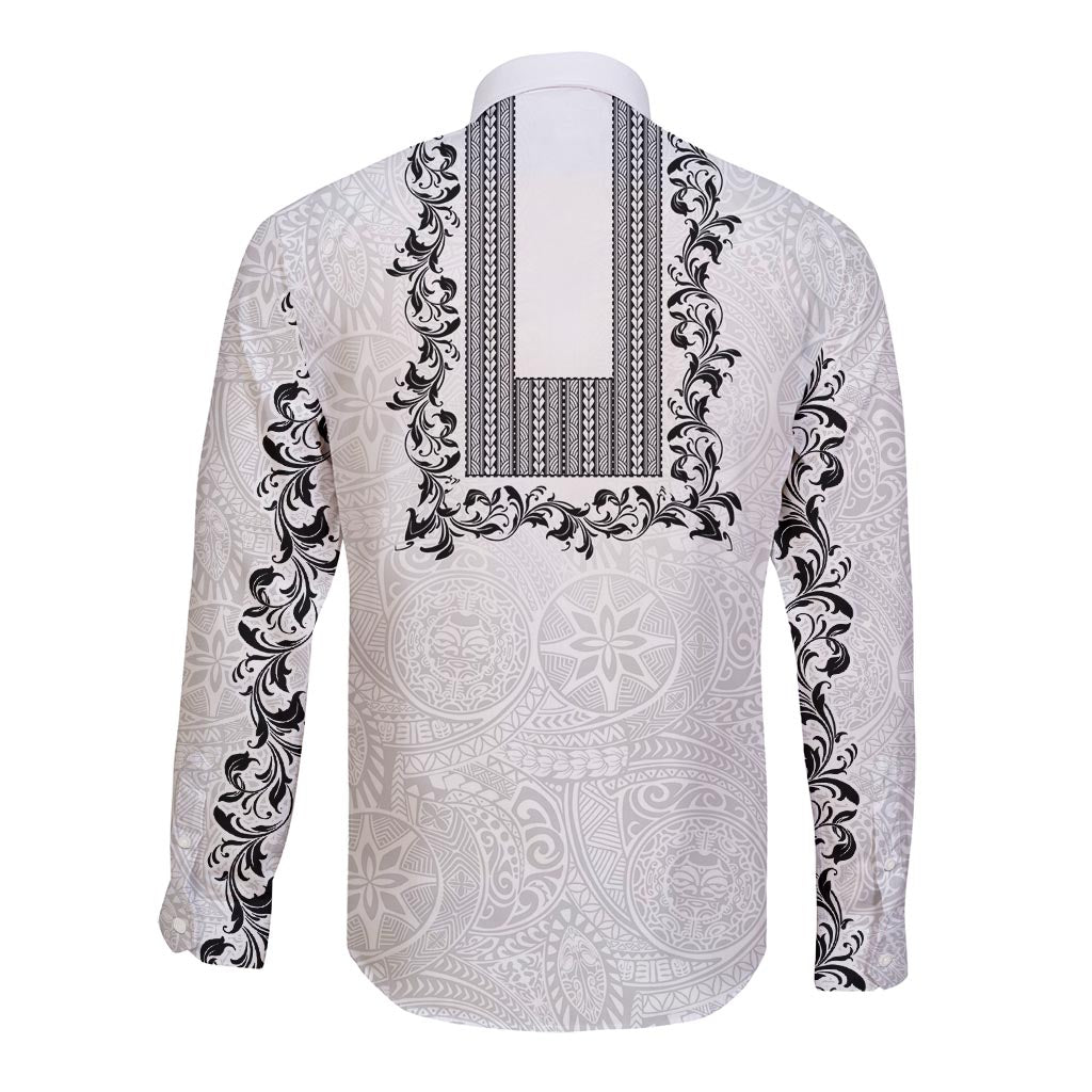 Philippines Polynesian Floral Pattern Long Sleeve Button Shirt With Barong Tagalog White Style