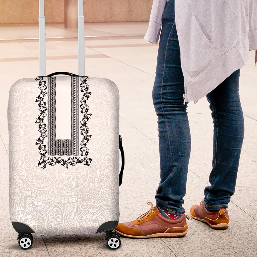 Philippines Polynesian Floral Pattern Luggage Cover With Barong Tagalog White Style