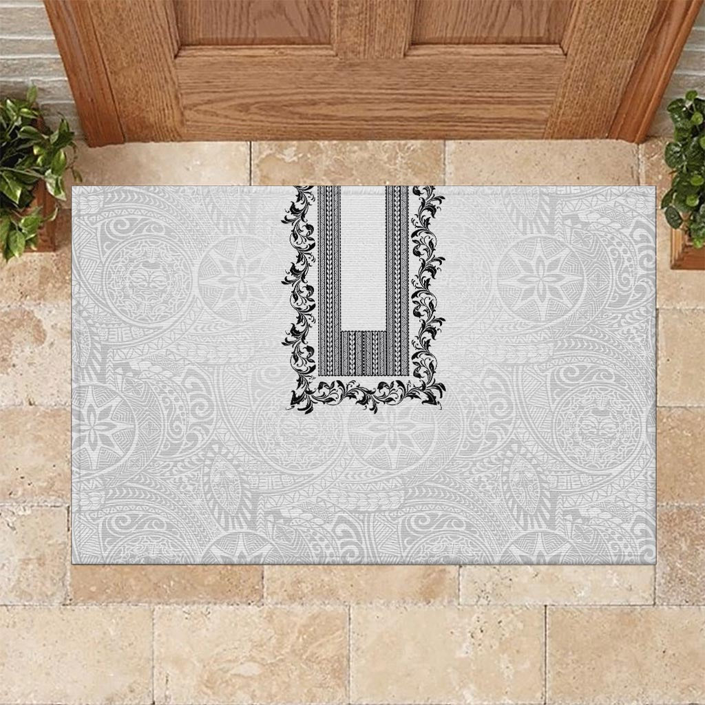 Philippines Polynesian Floral Pattern Rubber Doormat With Barong Tagalog White Style