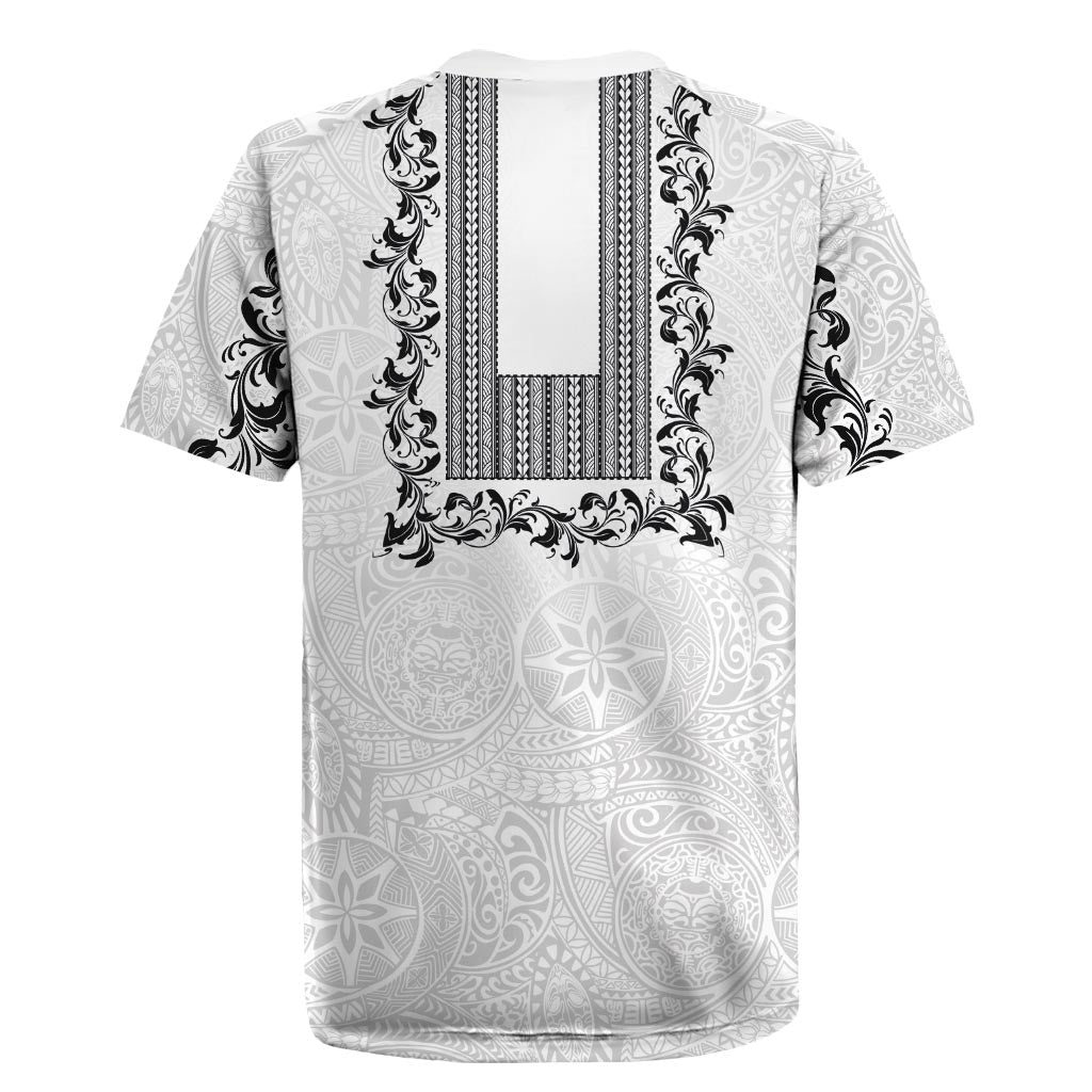 Philippines Polynesian Floral Pattern Rugby Jersey With Barong Tagalog White Style