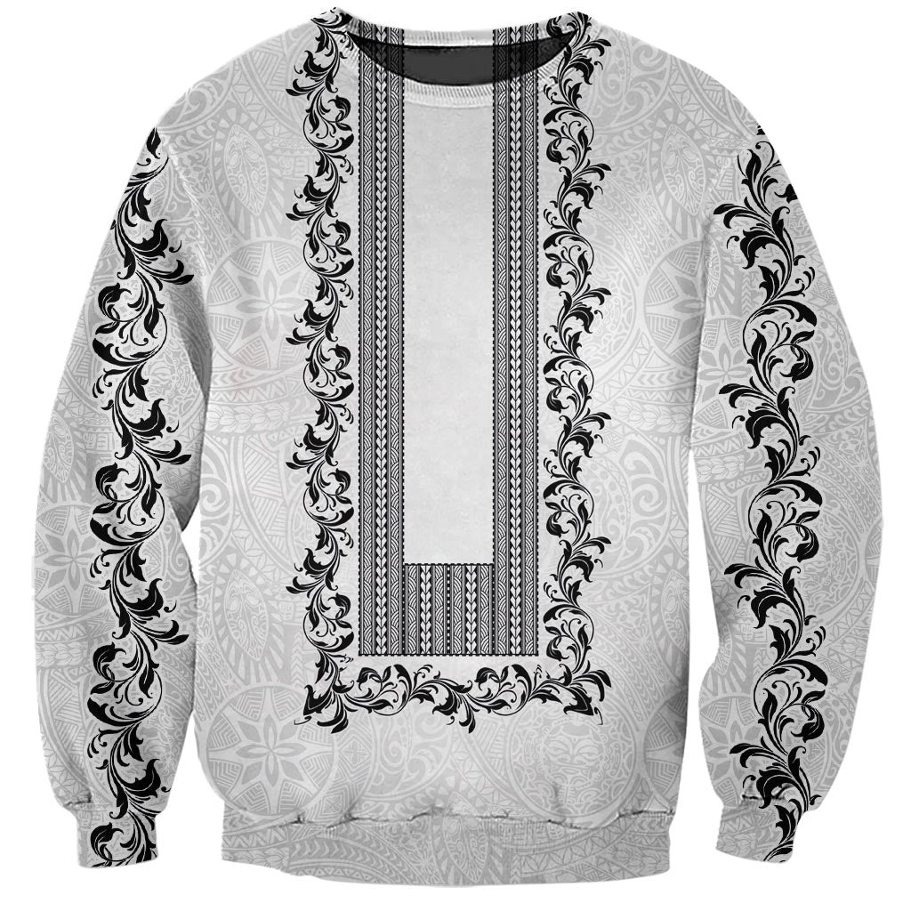 Philippines Polynesian Floral Pattern Sweatshirt With Barong Tagalog White Style