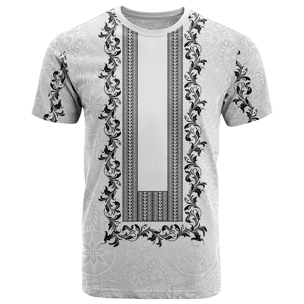 Philippines Polynesian Floral Pattern T Shirt With Barong Tagalog White Style