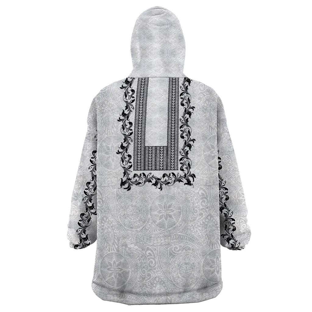 Philippines Polynesian Floral Pattern Wearable Blanket Hoodie With Barong Tagalog White Style