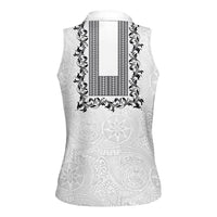 Philippines Polynesian Floral Pattern Women Sleeveless Polo Shirt With Barong Tagalog White Style