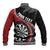 Personalised New Zealand Darts Baseball Jacket Koru Tribal Tattoo and Silver Fern Maori Pattern Red Color