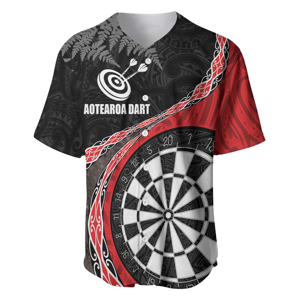 Personalised New Zealand Darts Baseball Jersey Koru Tribal Tattoo and Silver Fern Maori Pattern Red Color