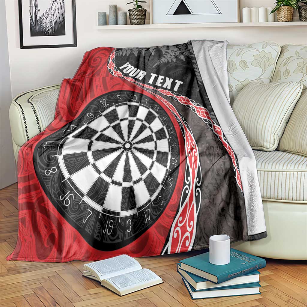 Personalised New Zealand Darts Blanket Koru Tribal Tattoo and Silver Fern Maori Pattern Red Color