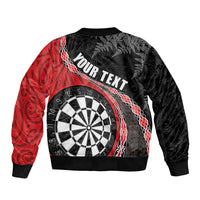 Personalised New Zealand Darts Bomber Jacket Koru Tribal Tattoo and Silver Fern Maori Pattern Red Color