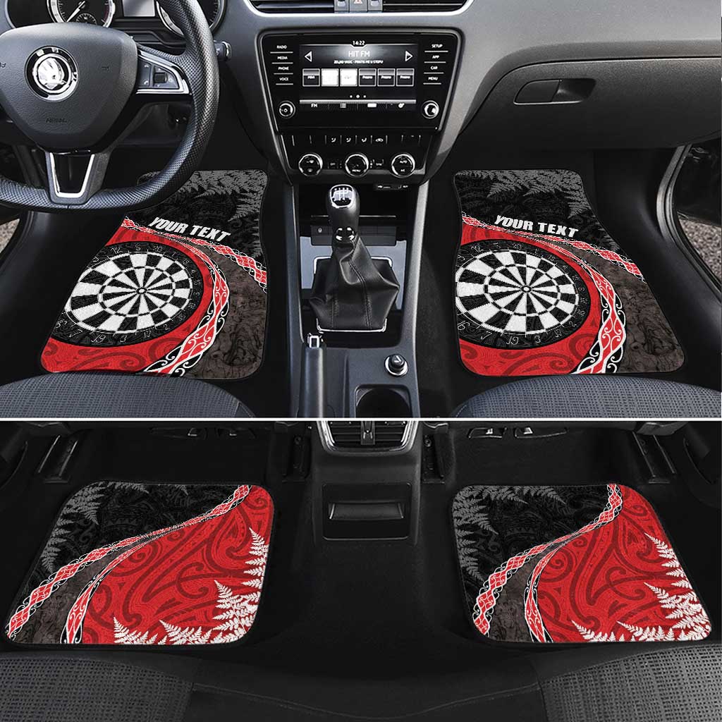 Personalised New Zealand Darts Car Mats Koru Tribal Tattoo and Silver Fern Maori Pattern Red Color