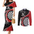 Personalised New Zealand Darts Couples Matching Mermaid Dress and Long Sleeve Button Shirt Koru Tribal Tattoo and Silver Fern Maori Pattern Red Color