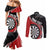 Personalised New Zealand Darts Couples Matching Mermaid Dress and Long Sleeve Button Shirt Koru Tribal Tattoo and Silver Fern Maori Pattern Red Color