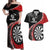 Personalised New Zealand Darts Couples Matching Off Shoulder Maxi Dress and Hawaiian Shirt Koru Tribal Tattoo and Silver Fern Maori Pattern Red Color