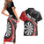 Personalised New Zealand Darts Couples Matching Short Sleeve Bodycon Dress and Hawaiian Shirt Koru Tribal Tattoo and Silver Fern Maori Pattern Red Color