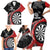 Personalised New Zealand Darts Family Matching Short Sleeve Bodycon Dress and Hawaiian Shirt Koru Tribal Tattoo and Silver Fern Maori Pattern Red Color