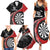 Personalised New Zealand Darts Family Matching Summer Maxi Dress and Hawaiian Shirt Koru Tribal Tattoo and Silver Fern Maori Pattern Red Color