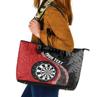 Personalised New Zealand Darts Leather Tote Bag Koru Tribal Tattoo and Silver Fern Maori Pattern Red Color LT03 Red - Polynesian Pride