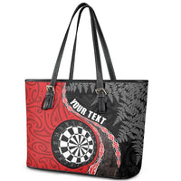 Personalised New Zealand Darts Leather Tote Bag Koru Tribal Tattoo and Silver Fern Maori Pattern Red Color LT03 - Polynesian Pride