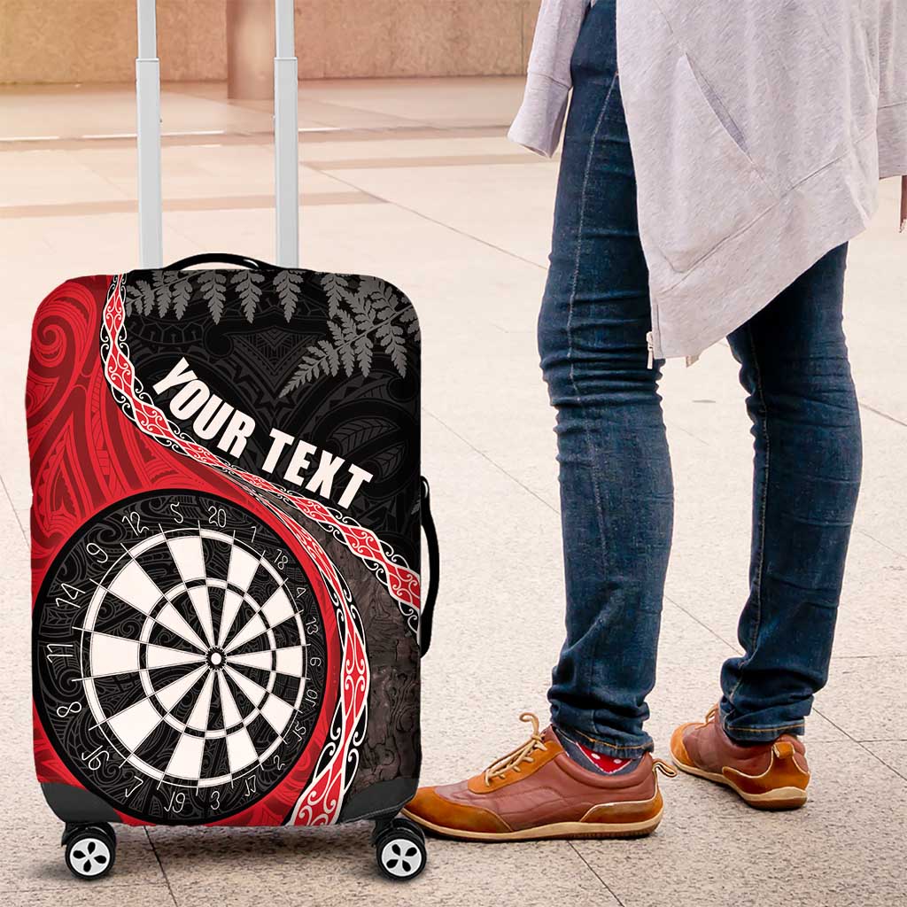 Personalised New Zealand Darts Luggage Cover Koru Tribal Tattoo and Silver Fern Maori Pattern Red Color