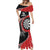 Personalised New Zealand Darts Mermaid Dress Koru Tribal Tattoo and Silver Fern Maori Pattern Red Color