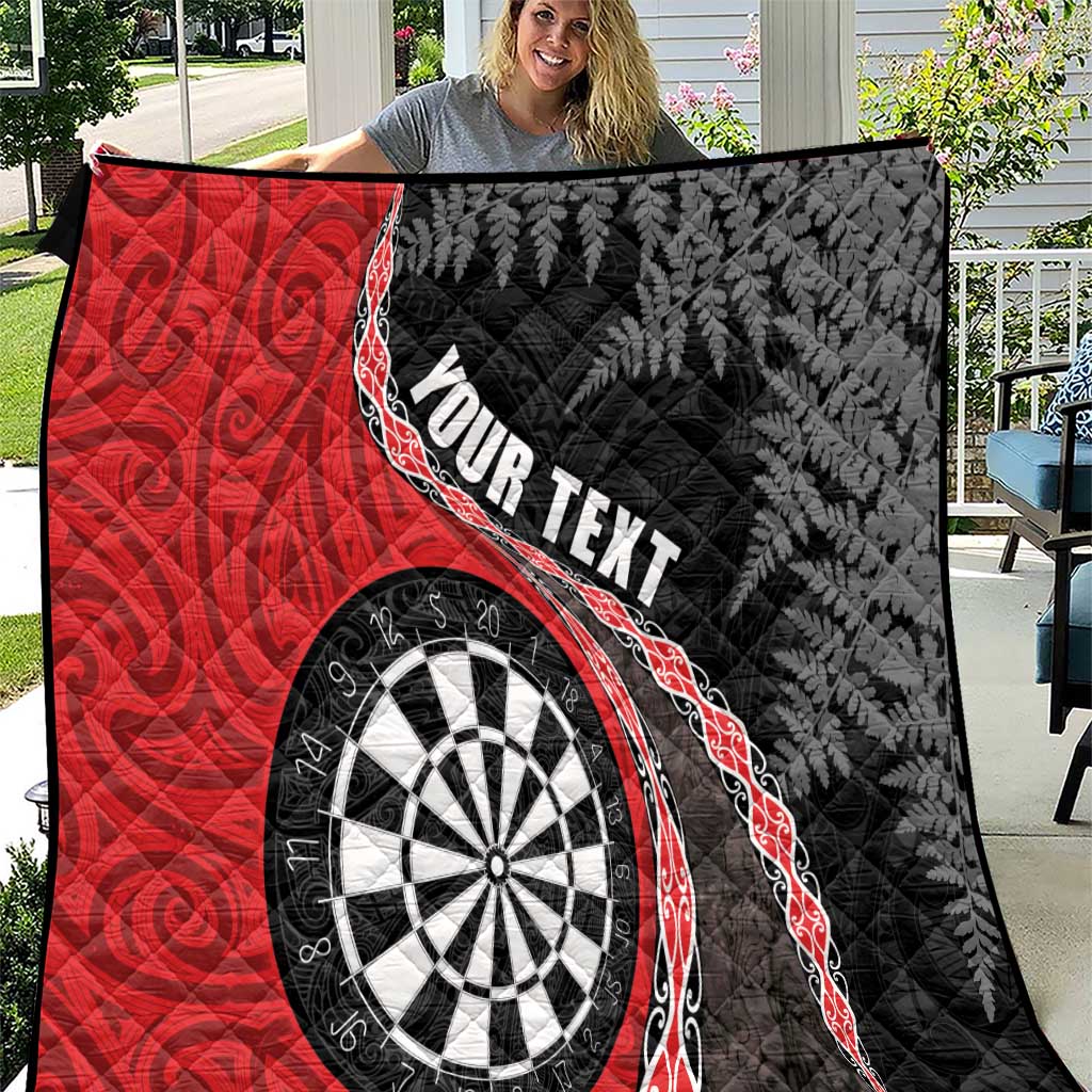 Personalised New Zealand Darts Quilt Koru Tribal Tattoo and Silver Fern Maori Pattern Red Color