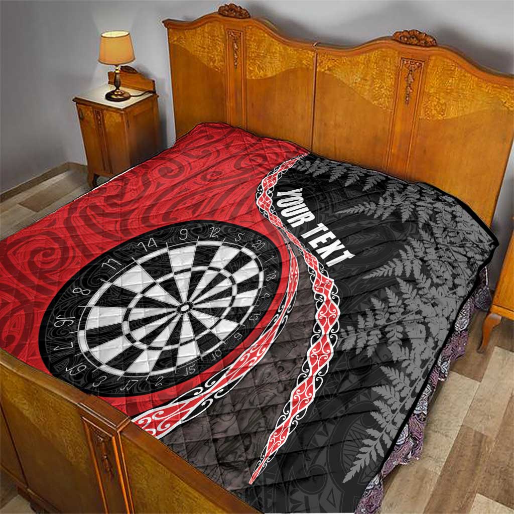 Personalised New Zealand Darts Quilt Koru Tribal Tattoo and Silver Fern Maori Pattern Red Color LT03 - Polynesian Pride