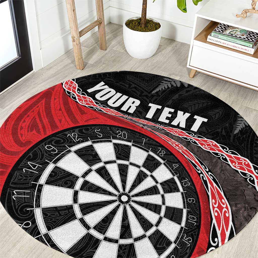 Personalised New Zealand Darts Round Carpet Koru Tribal Tattoo and Silver Fern Maori Pattern Red Color