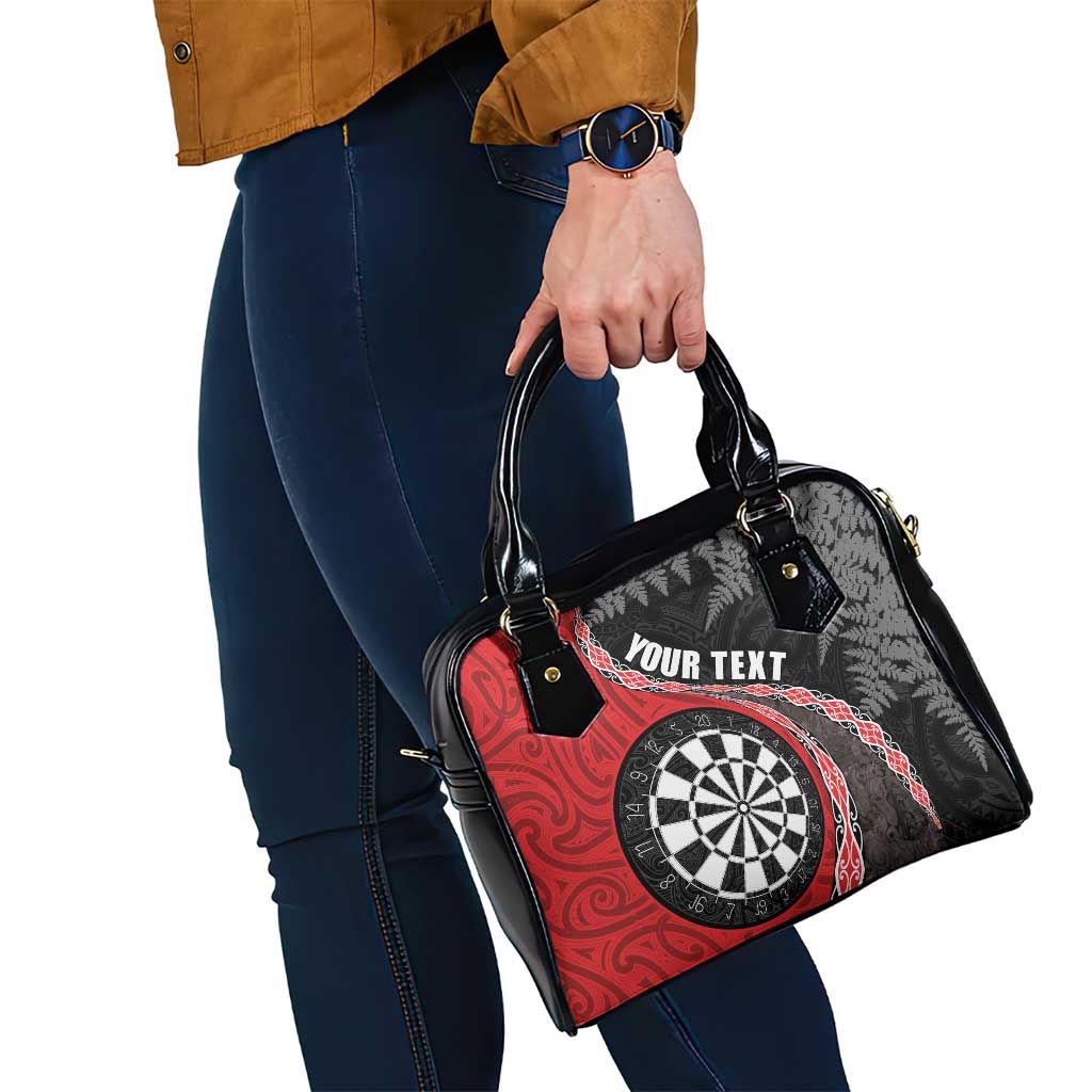Personalised New Zealand Darts Shoulder Handbag Koru Tribal Tattoo and Silver Fern Maori Pattern Red Color
